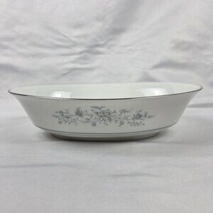 Oxford China Spring 10 Inch Oval Serving Bowl Multicolor Floral Rim Aqua Band